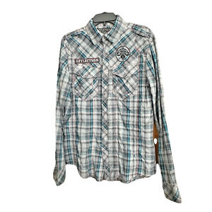 Affliction Black Premium Plaid Shirt XL Slim Fit Cross Button Long Sleeve skull